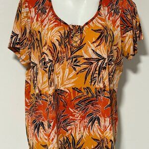 80 PARK WOMENS BLOUSE SIZE: 1X SHORT SLEEVE SCOOP-NECK METAL CIRCLE DETAIL
